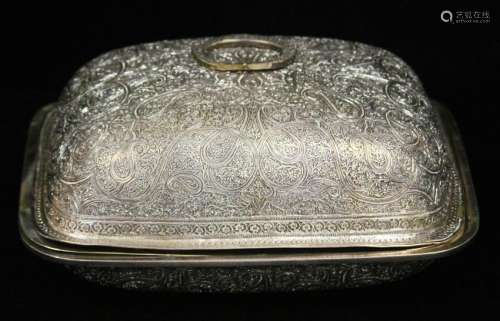SILVER INDIAN MOSAIC SERVING COVERED DISH, 42 OZT