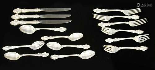 SET (15) PC. STERLING SILVER FLATWARE, 18 OZTS.