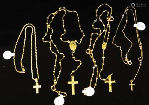 LOT OF (4) 10KT-14KT CROSS PENDANTS, NECKLACES