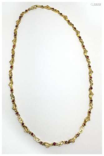 14KT GOLD NECKLACE W/ RUBIES & DIAMOND