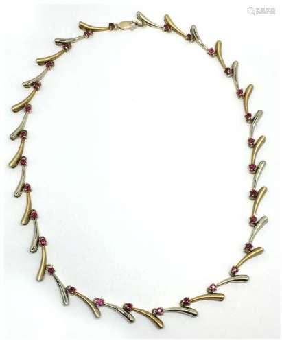 14KT TWO TONE YELLOW&WHITE GOLD NECKLACE W/ RUBIES