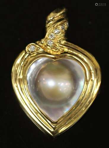 18KT GOLD HEART-SHAPED MABE PERAL PENDANT/PIN