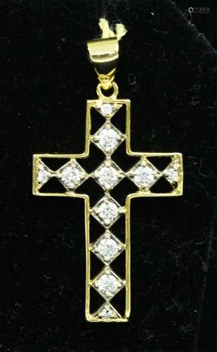 14KT YELLOW & WHITE GOLD DIAMOND CROSS PENDANT