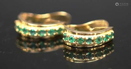 14KT YELLOW GOLD EMERALD HOOP EARRINGS