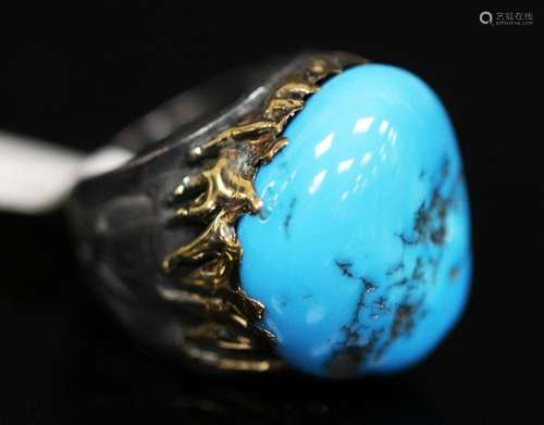 18KT AND STERLING SILVER HANDMADE TURQUOISE RING