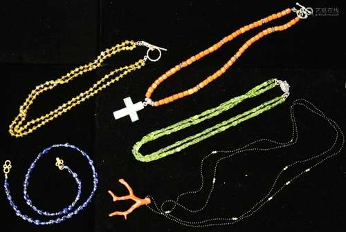 LOT (5) GEMSTONE NECKLACES, CITRINE, PERIDOT