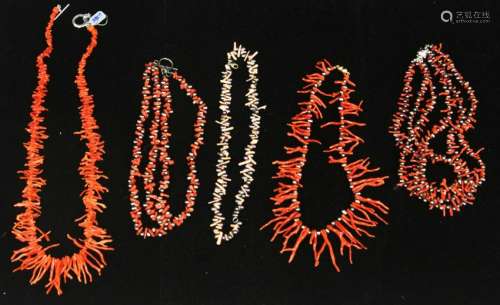 LOT OF (5) LADYS CORAL NECKLACES