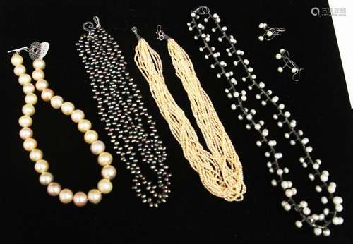 LOT OF (4) CULTURED PEARL NECKLACES, PR. EARRINGS