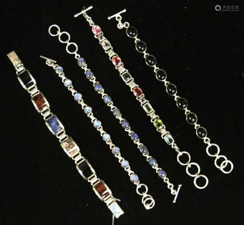 LOT OF (5) STERLING SILVER GEMSTONE BRACELETS