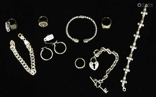 LOT OF (9) STERLING SILVER BRACELETS/RING/EARRINGS