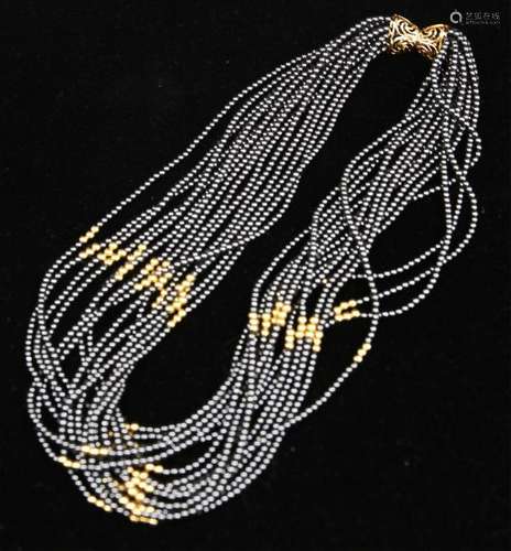 14KT YELLOW GOLD & HEMATITE BEADED NECKLACE