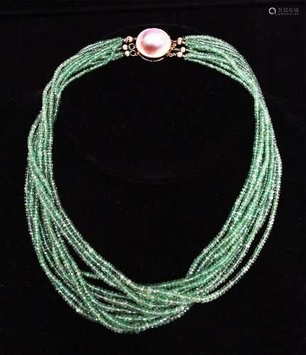 TSAVORITE GARNET NECKLACE W/ MABE PEARL CLASP