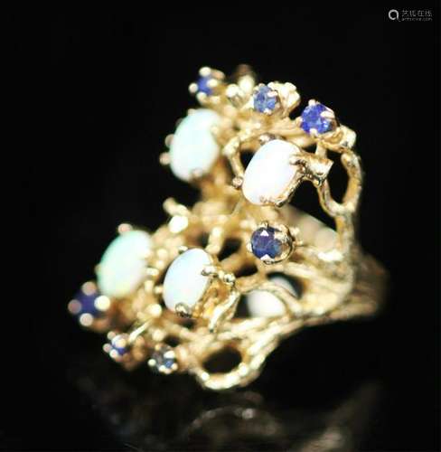 LADYS 14KT OPAL & SAPPHIRE RING