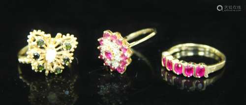 LOT OF (3) 14KT MULTI-STONE LADYS RINGS