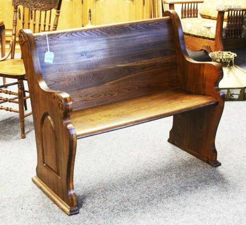 AMERICAN PEW WITH CARVED SIDES, 1900'S