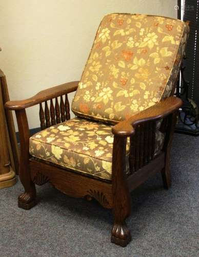 AMERICAN OAK MORRIS CHAIR W/ NEW UPHOLSTRY