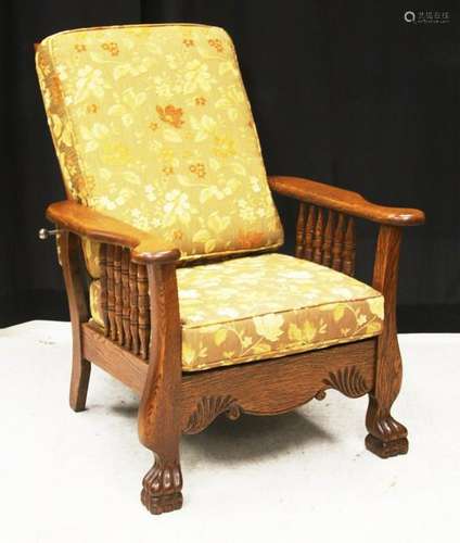 AMERICAN OAK MORRIS CHAIR W/NEW UPHOLSTRY