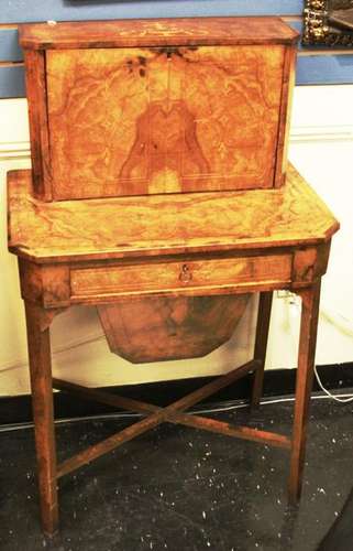 EDWARDIAN BURL WALNUT INLAID SECRETARY DESK, 19TH