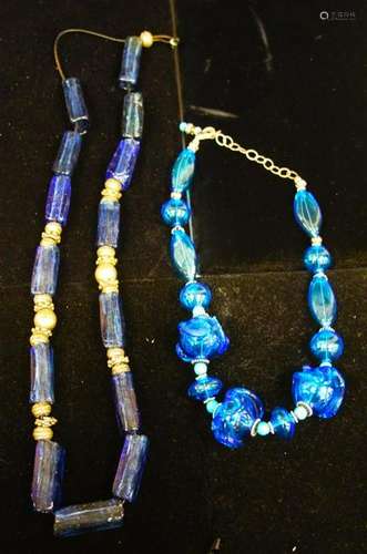 LOT OF (2) MURANO BEADED ART GLASS NECKLACES