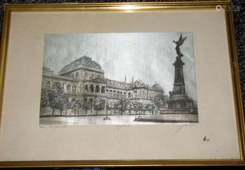 HANS SCHINDLER (B. 1907) ETCHING ON SILK, FRAMED