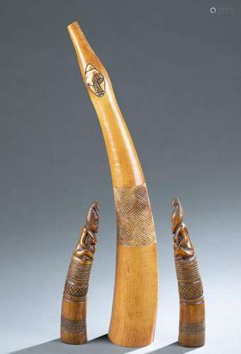 3 West African Style Horns. 20th c.