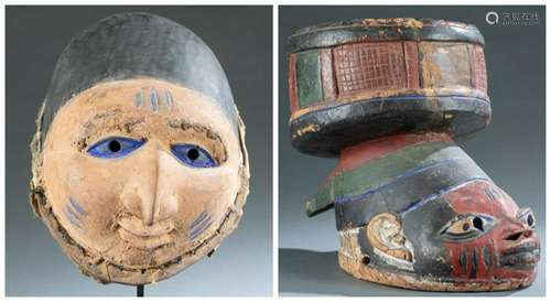 2 Yoruba wooden masks. 20th c.