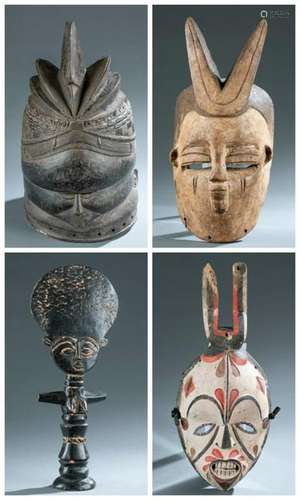 4 West African Masks & Objects. 20th c.