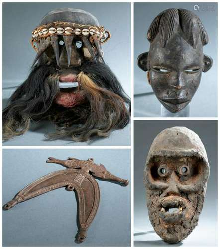 4 West African Masks & Objects. 20th c.