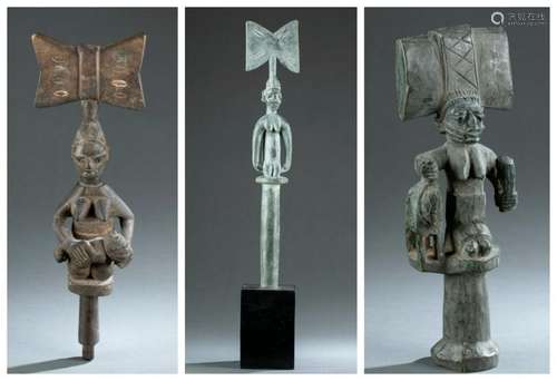 3 Yoruba Shango Staffs. 20th c.