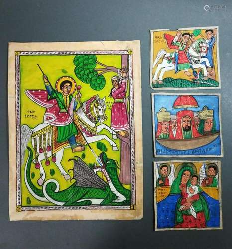 4 Ethiopian Coptic Paintings. 20th c.