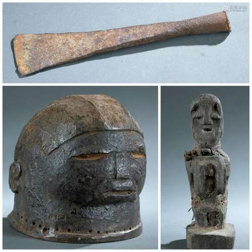 3 African Figures and Tools. 20th c.