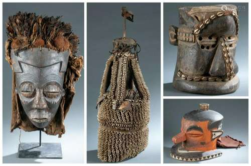 4 African Masks & Headdresses. 20th c.