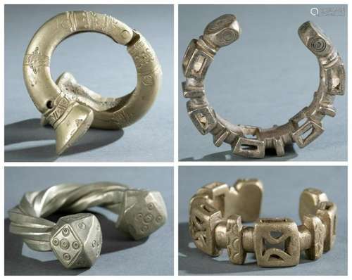 4 African Metal Bracelets and Anklet. 20th c.