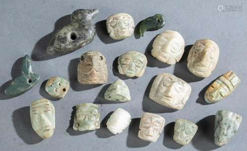 18 Carved Pre-Columbian style hardstone beads.