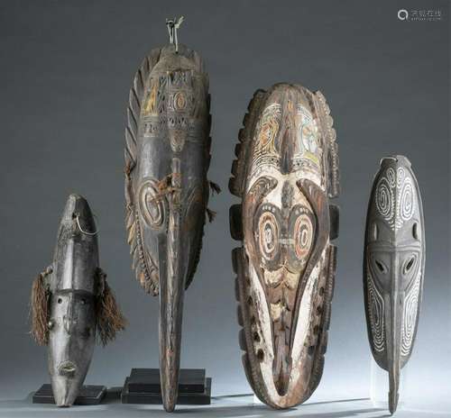 4 New Guinea Style Sepik River Masks. 20th c.