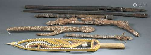 7 Papua New Guinea Style Staffs & Figures. 20th c.