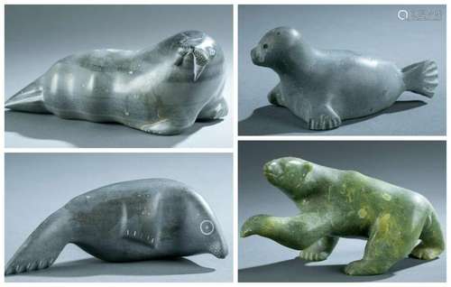 4 Inuit Carved Stone Animals. 20th c.