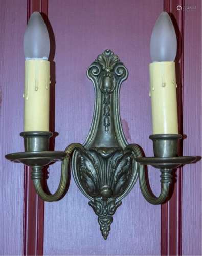 Pair of Brass Two-Light Sconces