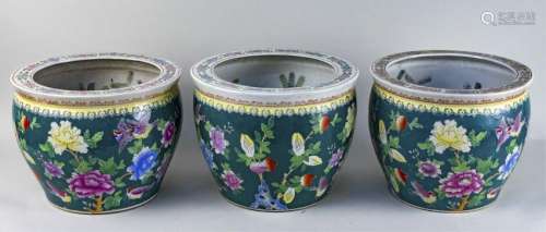 Set of Three Chinese Porcelain Fish Bowls