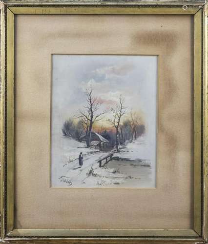 Winter Scene with Bridge