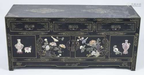 Chinese Black Lacquer Low Cabinet