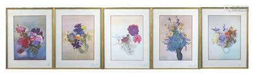 Group of Five Floral Prints