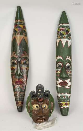 Three Indonesian Carved Wood Decorations