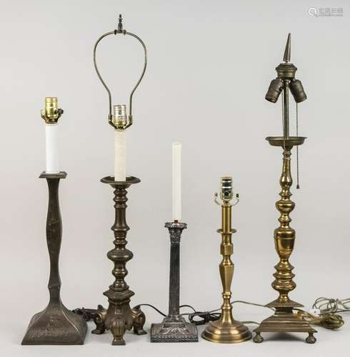 Group of Five Candlestick Table Lamps