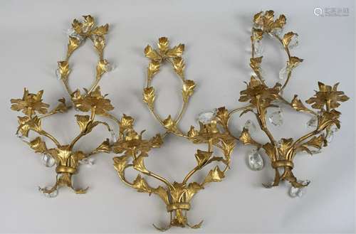 Three Gilt Metal Wall Sconces