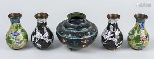 Five Chinese Cloisonne Vases