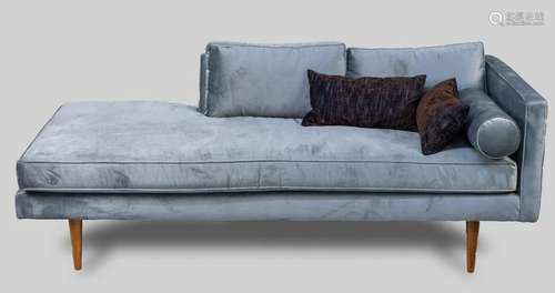 West Elm Blue Velour Chaise Longue