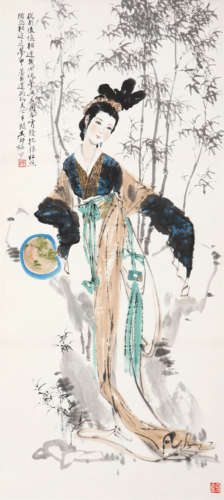 颜梅华（b.1927） 竹荫仕女 镜心 设色纸本