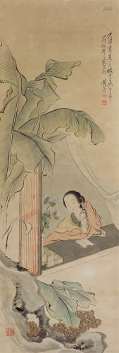 黄山寿（1855～1919） 芭蕉美人 立轴 设色纸本