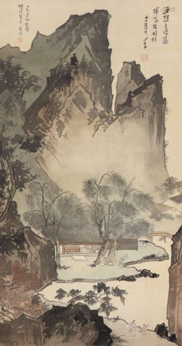 溥儒（1896～1963） 山荫对弈图 立轴 设色绢本